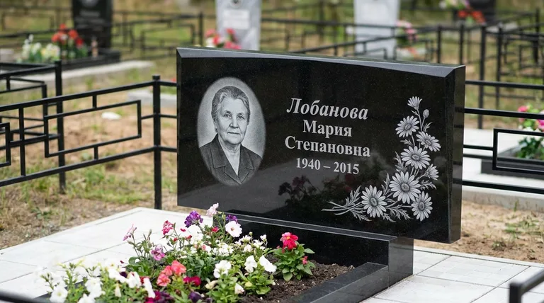 Памятник с гравировкой ромашек — выполненная работа «Лобанова» в Ярославле