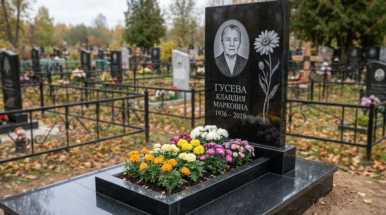 Памятник с гравировкой ромашек — выполненная работа «Гусева» в Ярославле