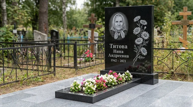 Памятник с гравировкой ромашек — выполненная работа «Титова» в Ярославле