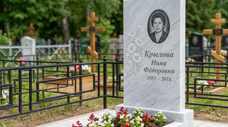 Памятник с гравировкой ромашек — выполненная работа «Крылова» в Ярославле