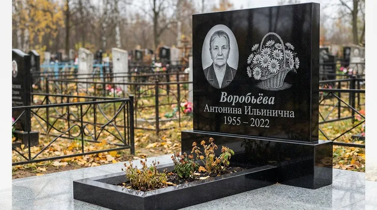 Памятник с гравировкой ромашек — выполненная работа «Воробьёва» в Ярославле