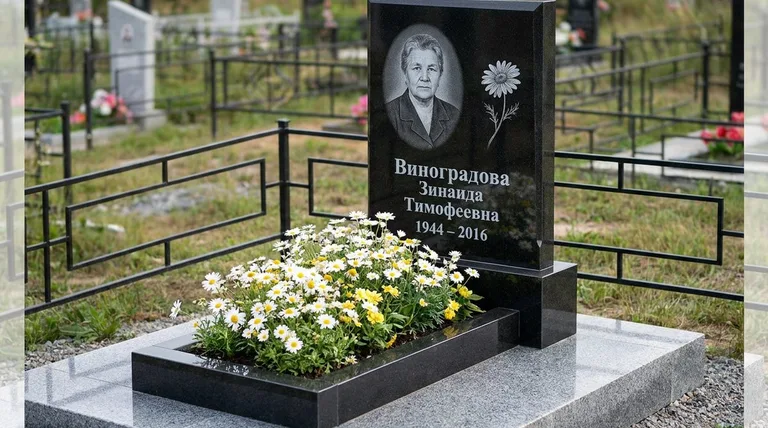 Памятник с гравировкой ромашек — выполненная работа «Виноградова» в Ярославле