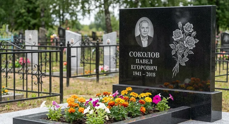 Памятник с гравировкой роз — выполненная работа «Соколов» в Ярославле