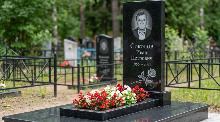 Памятник с гравировкой роз — выполненная работа «Соколов» в Ярославле