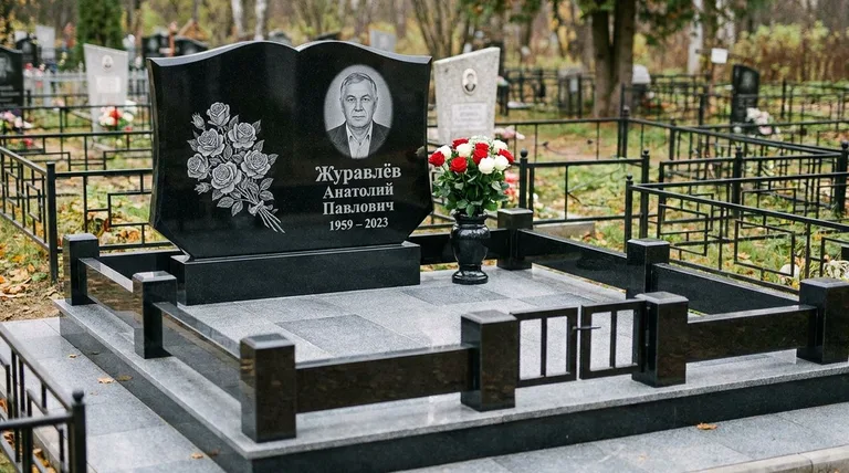 Памятник с гравировкой роз — выполненная работа «Журавлёв» в Ярославле