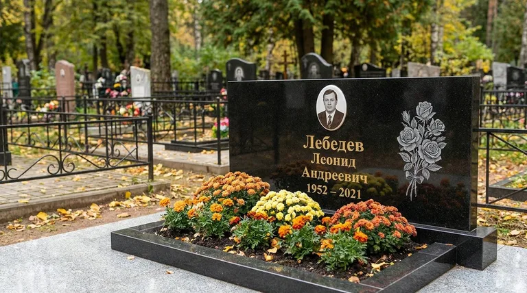 Памятник с гравировкой роз — выполненная работа «Лебедев» в Ярославле