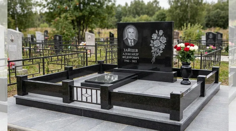 Памятник с гравировкой роз — выполненная работа «Зайцев» в Ярославле