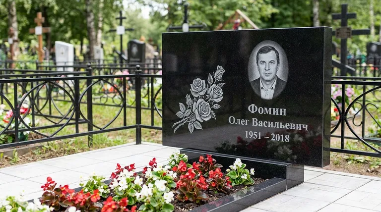 Памятник с гравировкой роз — выполненная работа «Фомин» в Ярославле