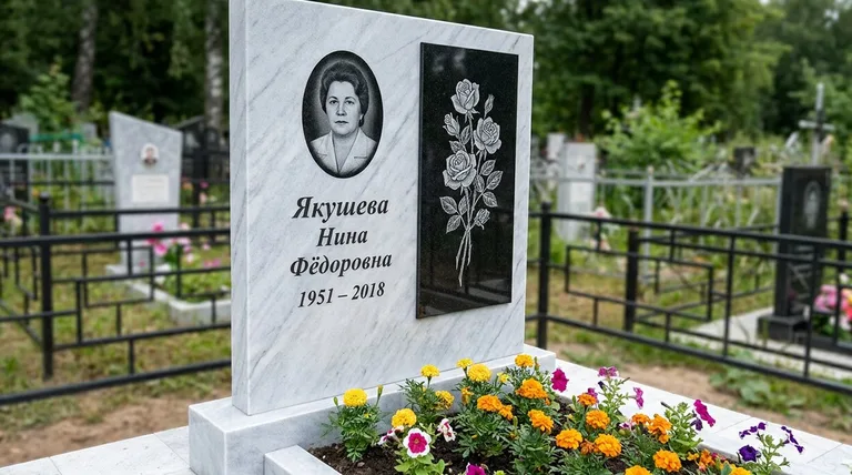 Памятник с гравировкой роз — выполненная работа «Якушева» в Ярославле