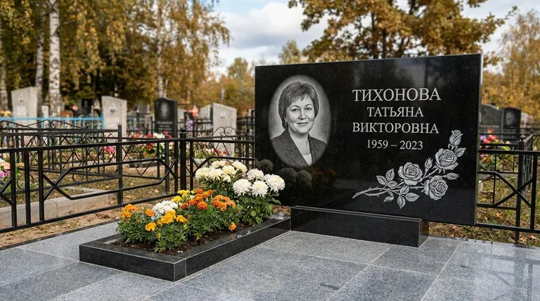 Памятник с гравировкой роз — выполненная работа «Тихонова» в Ярославле