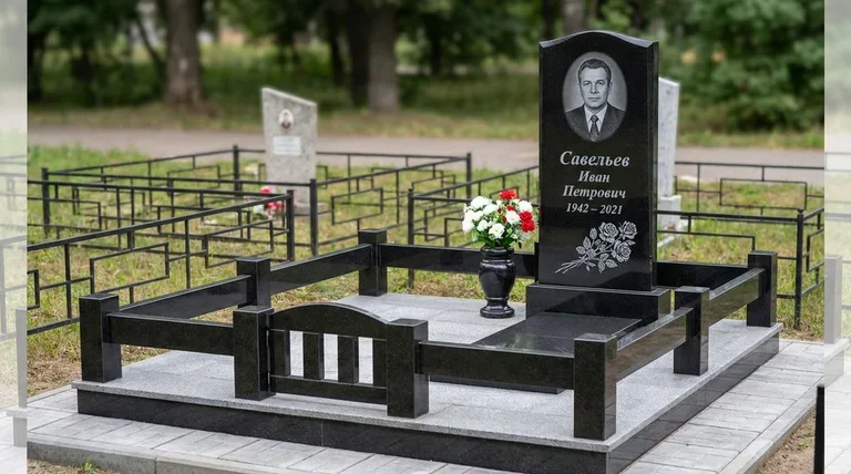Памятник с гравировкой роз — выполненная работа «Савельев» в Ярославле