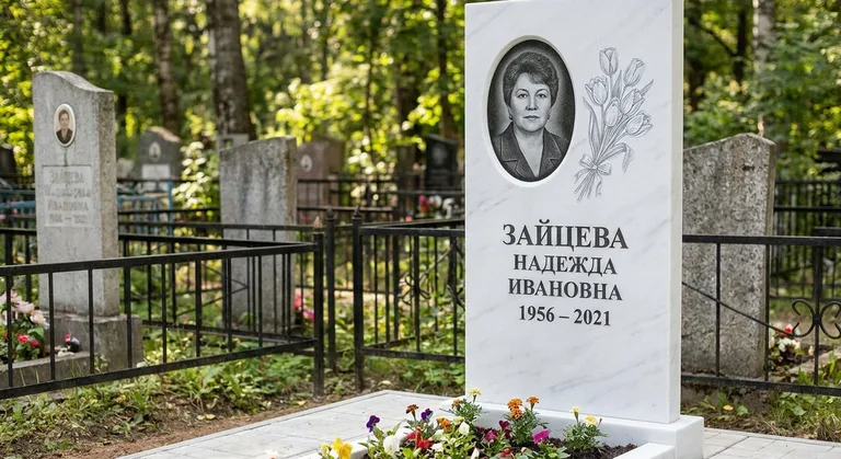 Памятник с гравировкой тюльпанов — выполненная работа «Зайцева» в Ярославле