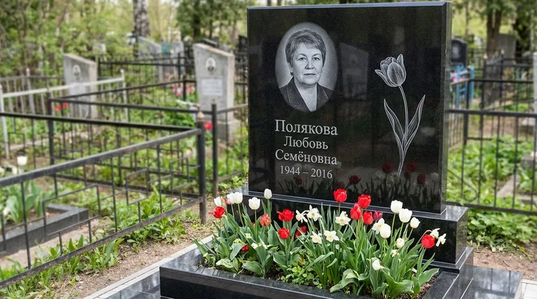 Памятник с гравировкой тюльпанов — выполненная работа «Полякова» в Ярославле