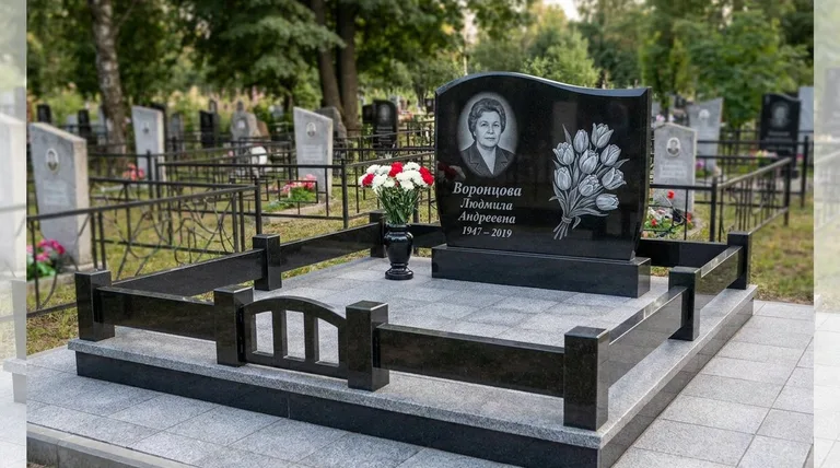 Памятник с гравировкой тюльпанов — выполненная работа «Воронцова» в Ярославле