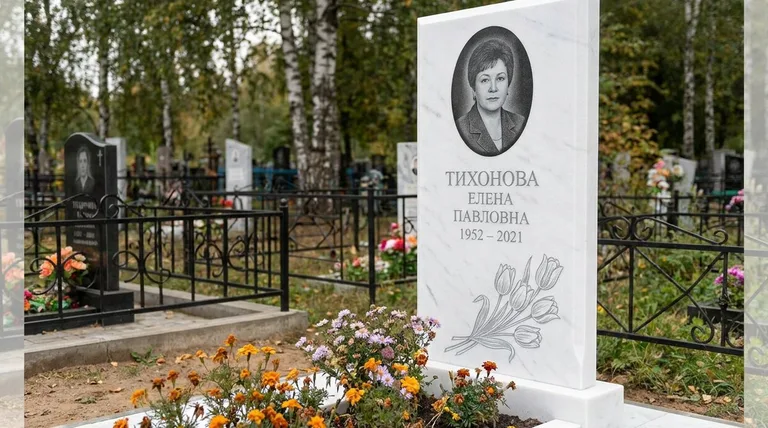Памятник с гравировкой тюльпанов — выполненная работа «Тихонова» в Ярославле