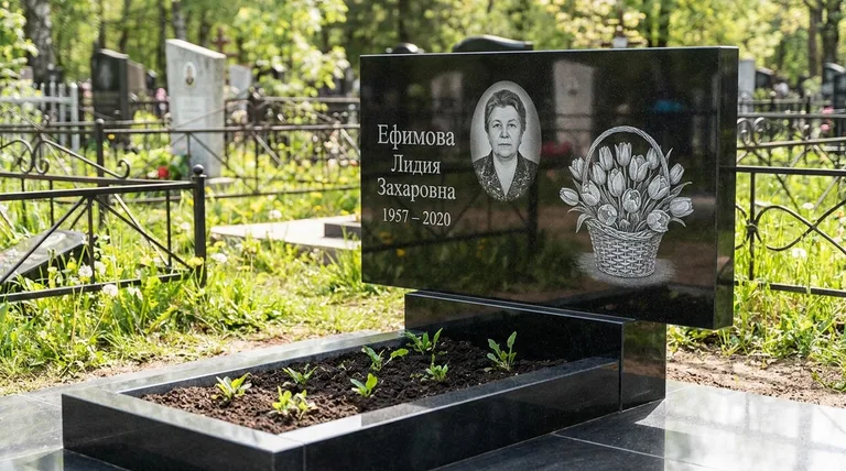 Памятник с гравировкой тюльпанов — выполненная работа «Ефимова» в Ярославле