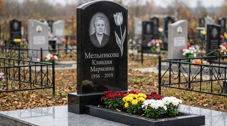 Памятник с гравировкой тюльпанов — выполненная работа «Мельникова» в Ярославле