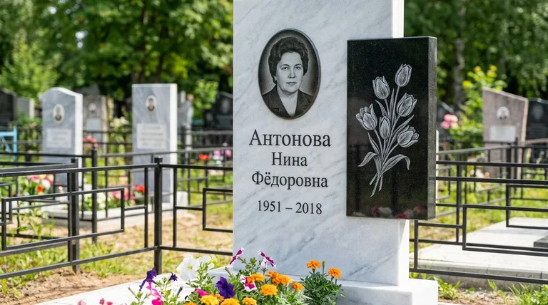 Памятник с гравировкой тюльпанов — выполненная работа «Антонова» в Ярославле