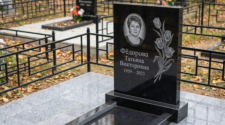 Памятник с гравировкой тюльпанов — выполненная работа «Фёдорова» в Ярославле