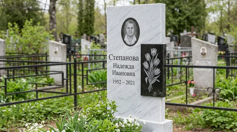 Памятник с гравировкой тюльпанов — выполненная работа «Степанова» в Ярославле