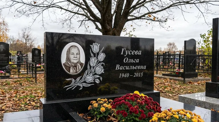 Памятник с гравировкой тюльпанов — выполненная работа «Гусева» в Ярославле