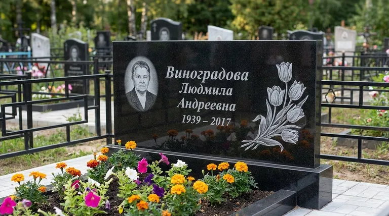 Памятник с гравировкой тюльпанов — выполненная работа «Виноградова» в Ярославле