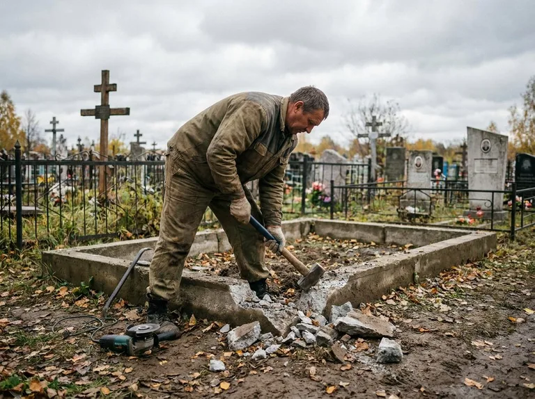 Демонтаж цветника на могиле в Ярославле