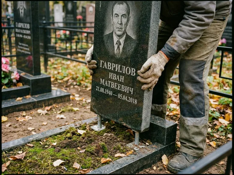 Демонтаж гранитного памятника (стелы) с могилы в Ярославле