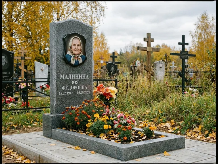 Чёрно-белый керамический портрет на памятнике в Ярославле