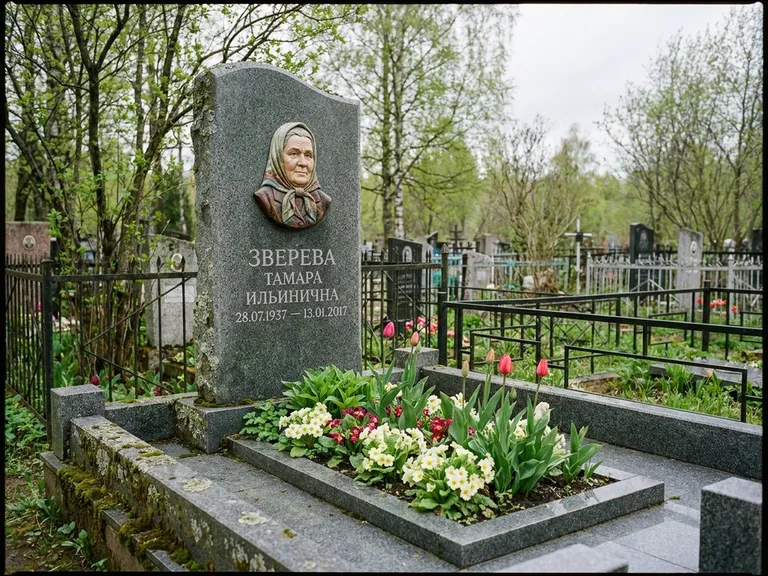 Керамический портрет на летнем кладбище в Ярославле