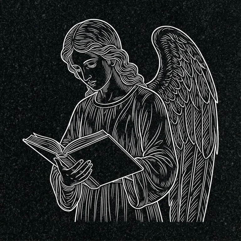 Эскиз гравировки ангела на памятник — ангел с раскрытой книгой в Ярославле