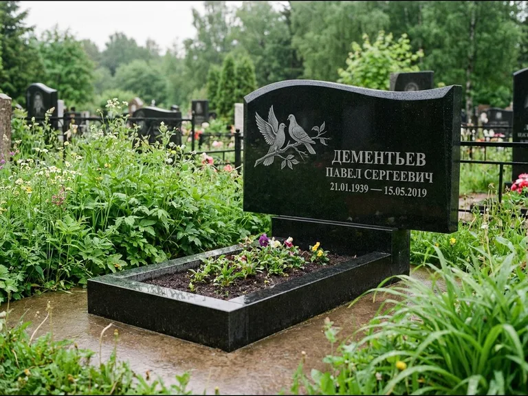Памятник с гравировкой голубей — гравировка голубей, работа «Дементьев» в Ярославле