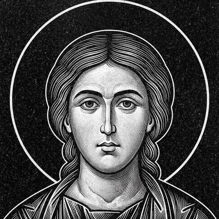 Эскиз иконы: Георгий Победоносец — воинам, гравировка на памятник в Ярославле