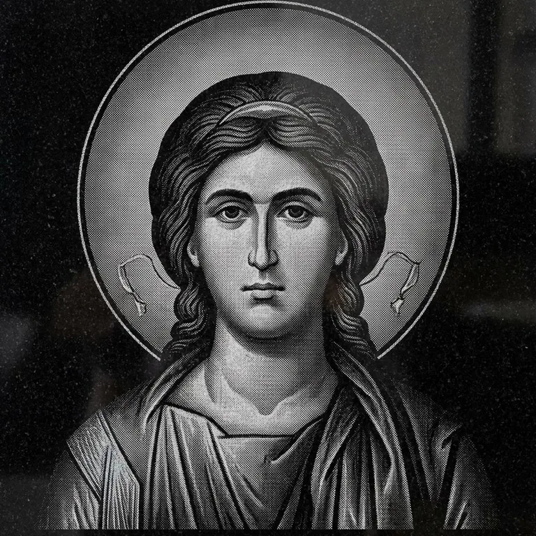 Эскиз иконы: Архангел Михаил (полутон) — образ архангела в полутонах, гравировка на памятник в Ярославле