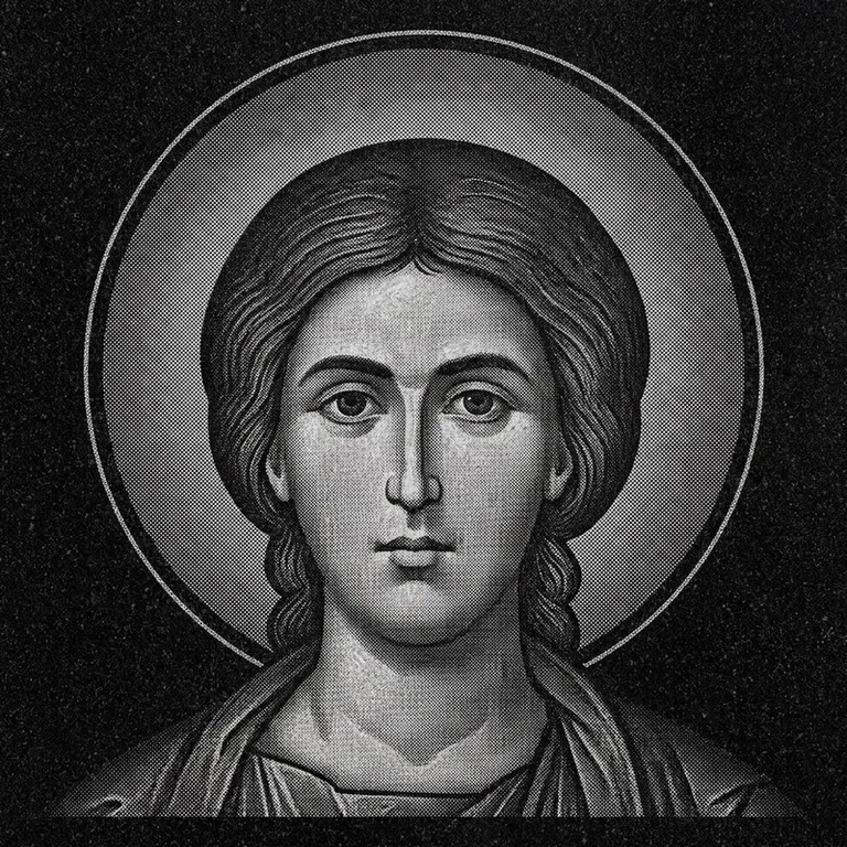 Эскиз иконы: Георгий Победоносец (полутон) — воинский образ, гравировка на памятник в Ярославле
