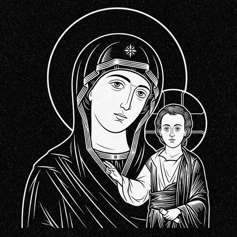 Эскиз иконы: «Утоли моя печали» — облегчение скорби, гравировка на памятник в Ярославле