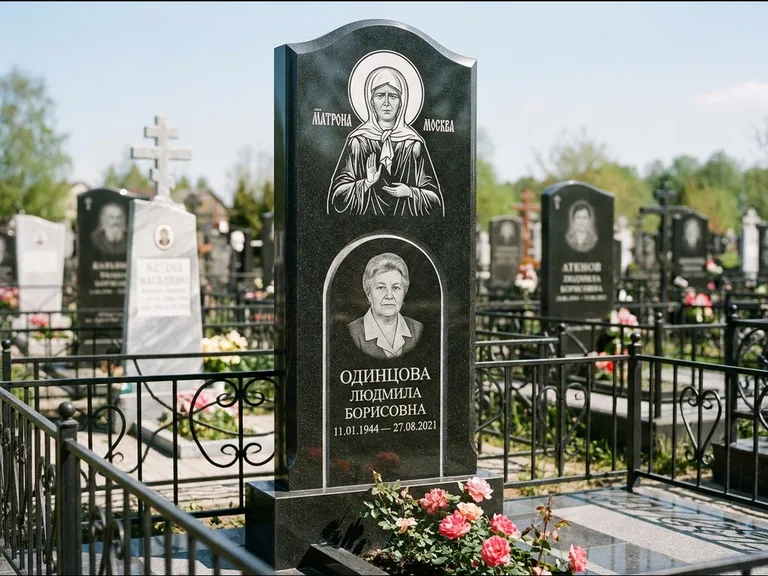 Памятник с гравировкой иконы — Владимирская икона Божией Матери с Младенцем, работа «Зотов» в Ярославле