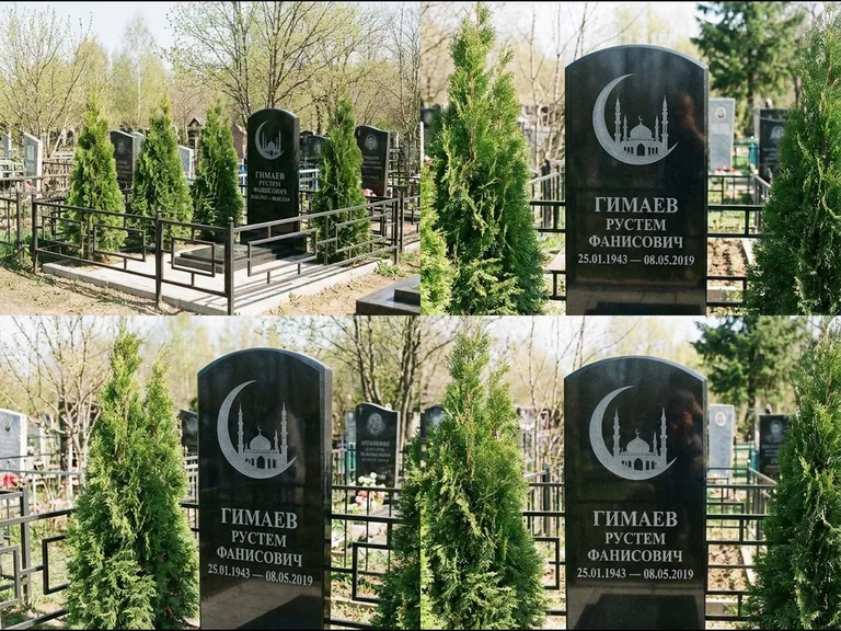 Памятник с гравировкой полумесяца — гравировка полумесяца над силуэтом мечети, работа «Гимаев» в Ярославле