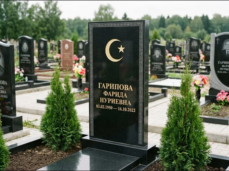 Памятник с гравировкой полумесяца — гравировка полумесяца, работа «Гарипова» в Ярославле