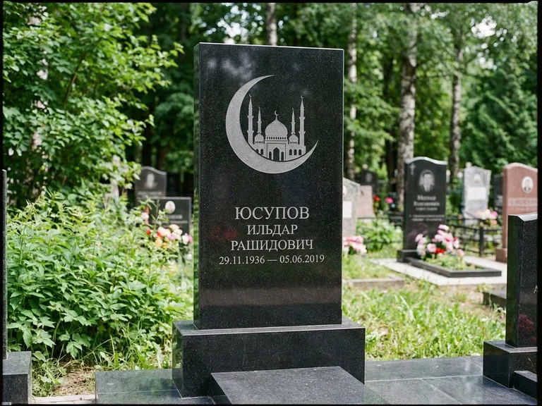 Памятник с гравировкой полумесяца — гравировка полумесяца, работа «Юсупов» в Ярославле
