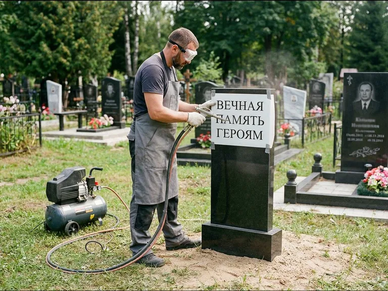 Гравировка на участке — этап выездной гравировки на кладбище