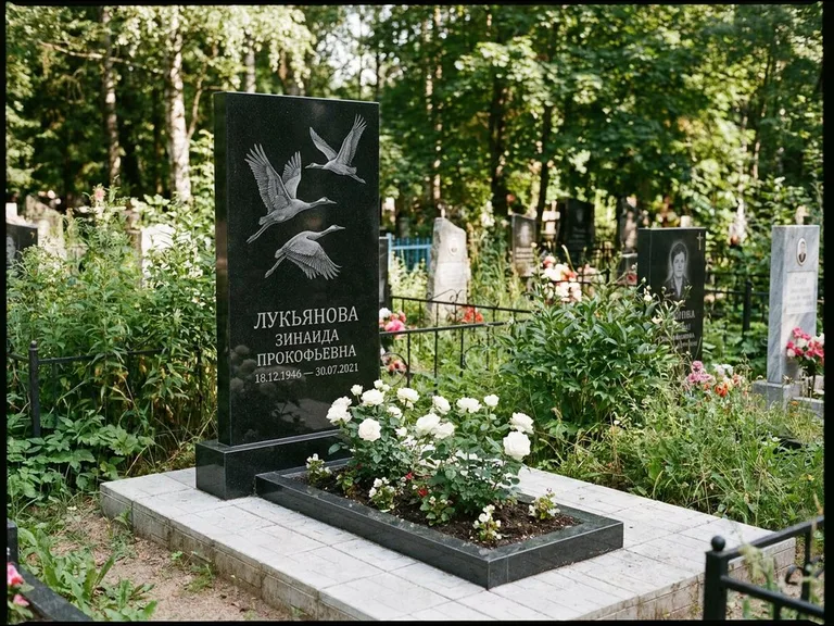 Памятник с гравировкой журавлей — гравировка журавлей, работа «Лукьянова» в Ярославле