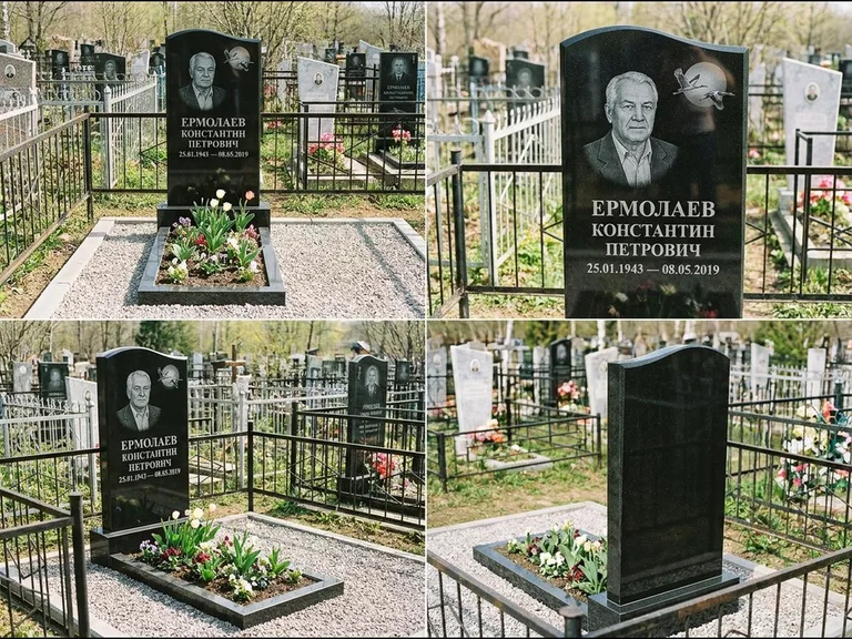 Памятник с гравировкой журавлей — гравировка клина журавлей на фоне солнечного диска, работа «Ермолаев» в Ярославле