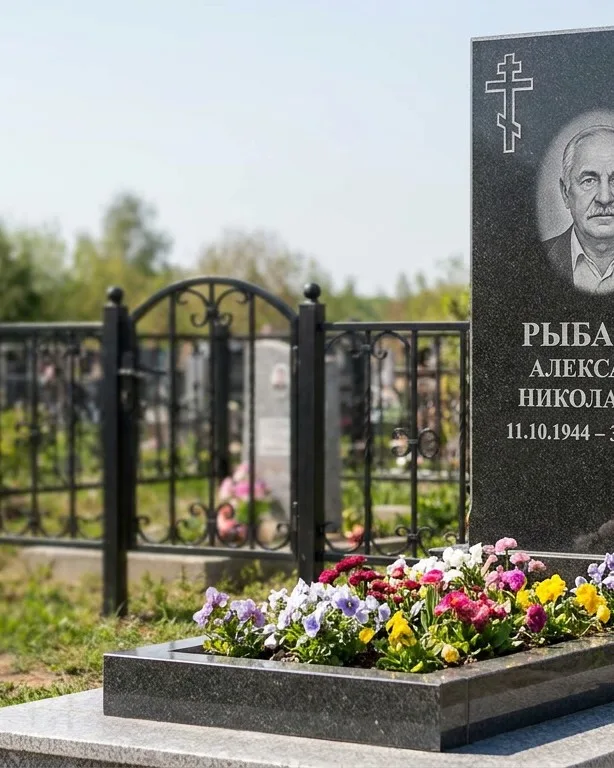 Двойной памятник под ключ с ярким цветником в Ярославле