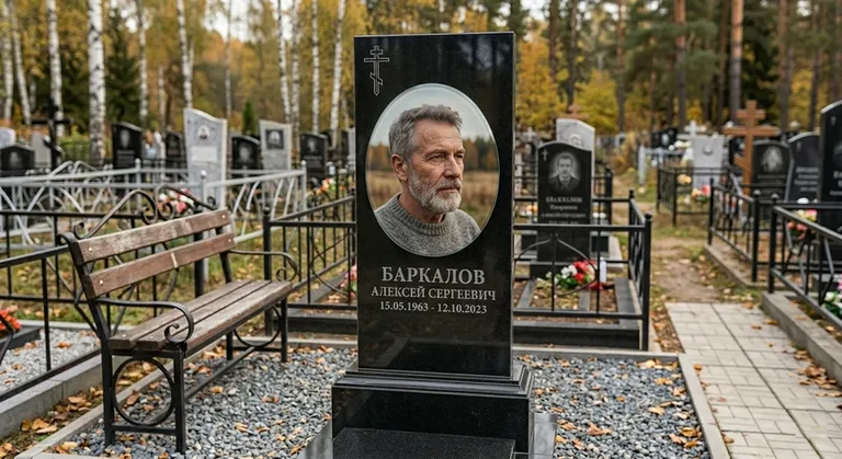Овальный портрет на стекле на чёрной гранитной стеле в Ярославле