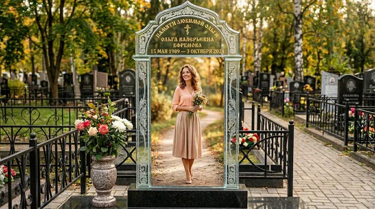 Портрет на стекле в форме арки на памятнике в Ярославле