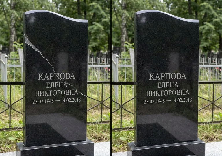 Заделка трещины на чёрном граните: до и после в Ярославле