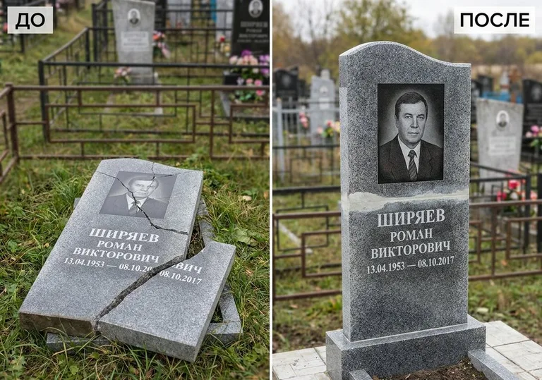 Обновление золочёных букв на граните: до и после в Ярославле
