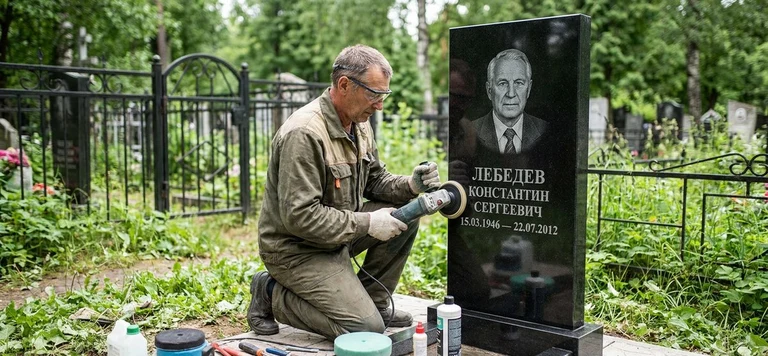 Реставрация памятника в Ярославле — восстановление гранита, заделка трещин и обновление надписей на кладбище