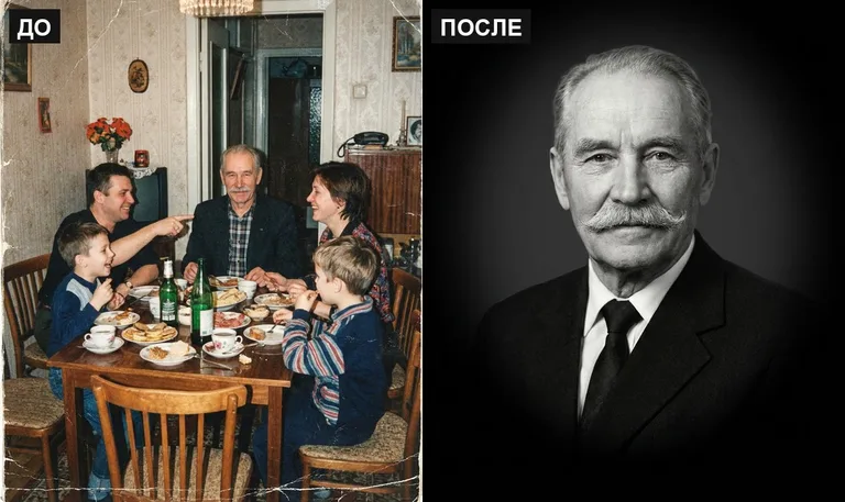 Ретушь фото на памятник — выделение из группового: до и после в Ярославле